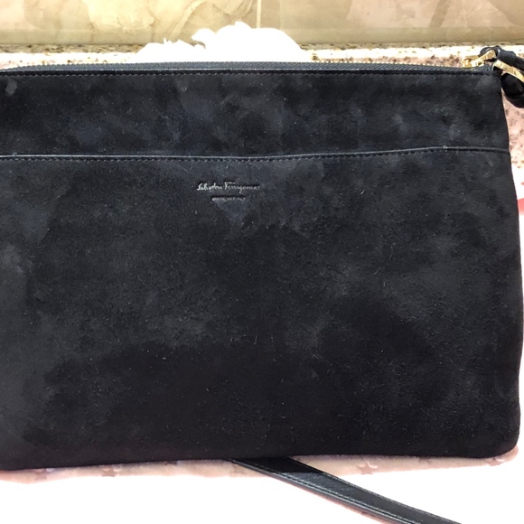 Authentic suede Salvador Feragamo black crossbody